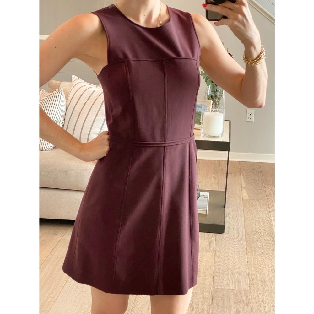 Theory Maroon Sheath Structured A Line Dress - image 1
